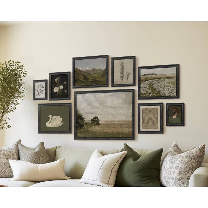 Vintage European Green Farmhouse Landscape Botanical Portrait Cottagecore Poster No Frame Canvas Wall Art Painting Livin