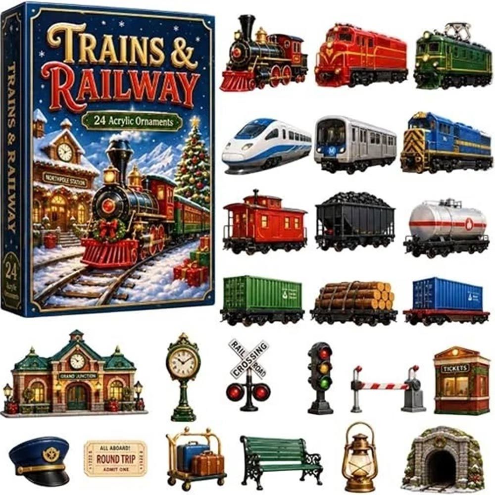 Trains & Railway Decor Ornament Pack, 24 Acrylic Pieces, Railway Scene Shapes, Craft Ornaments For Display
