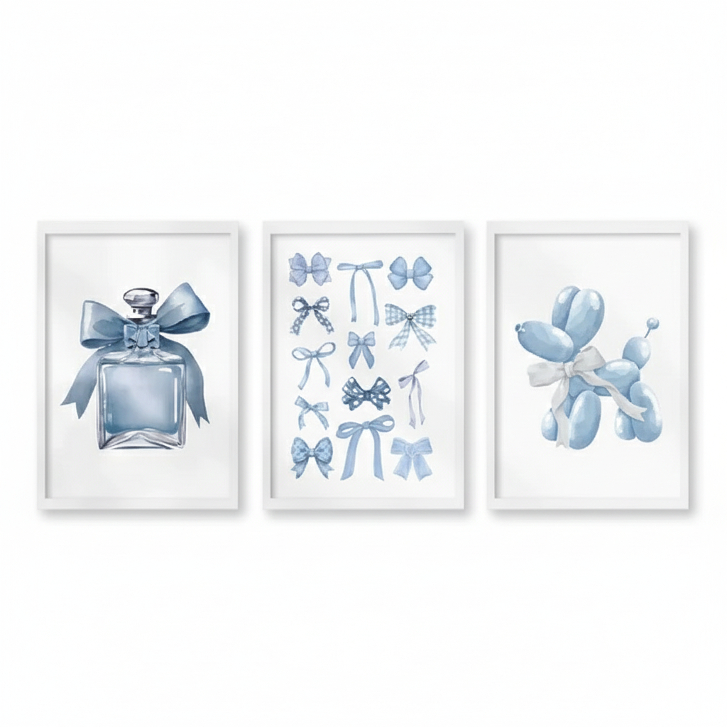 Quadros decorativos Borboleta azul Painting, Puppy Wall Art, Trendy Puppy (3 peças)