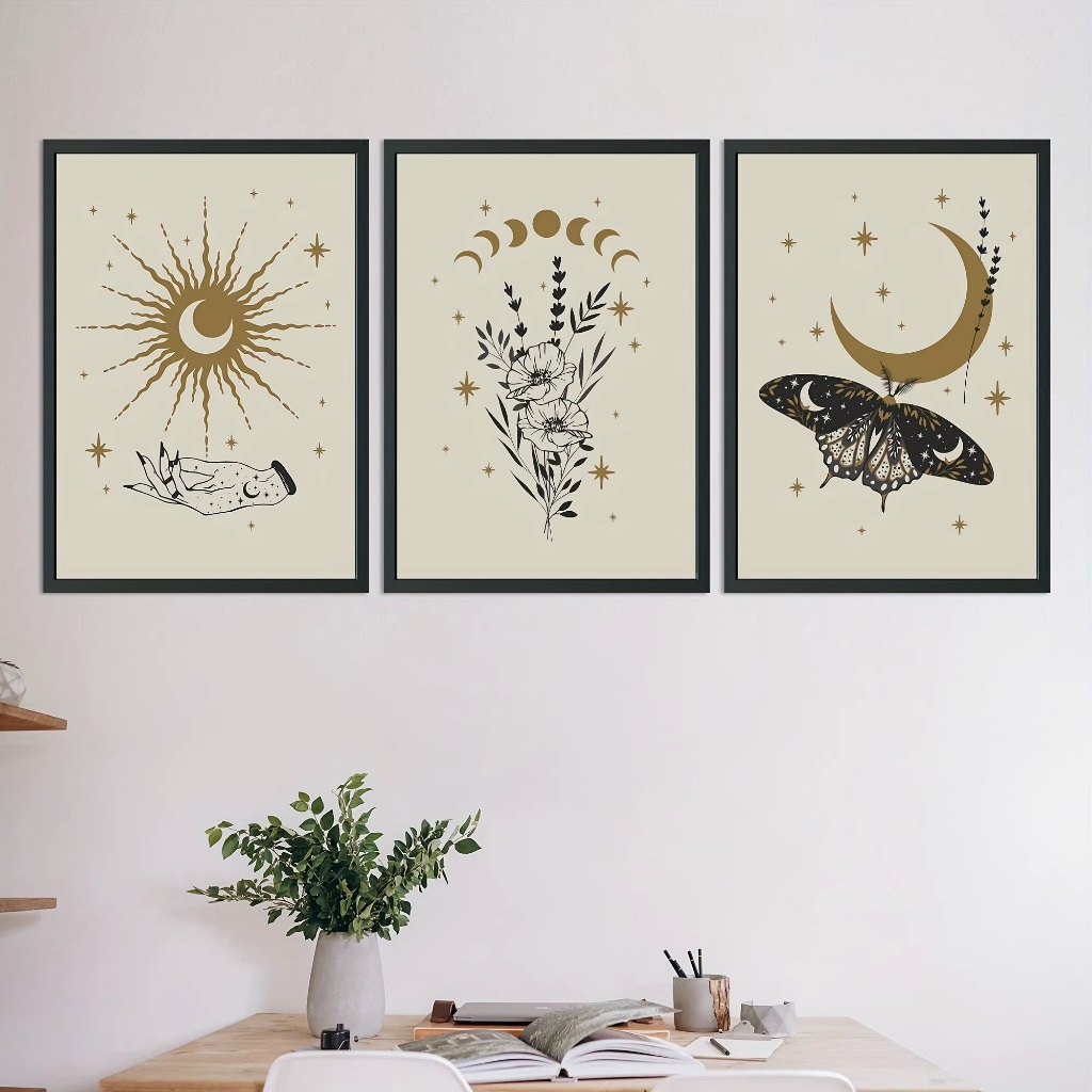 Quadros decorativos Sun and Moon Tarot Canvas Paintings (3 peças)