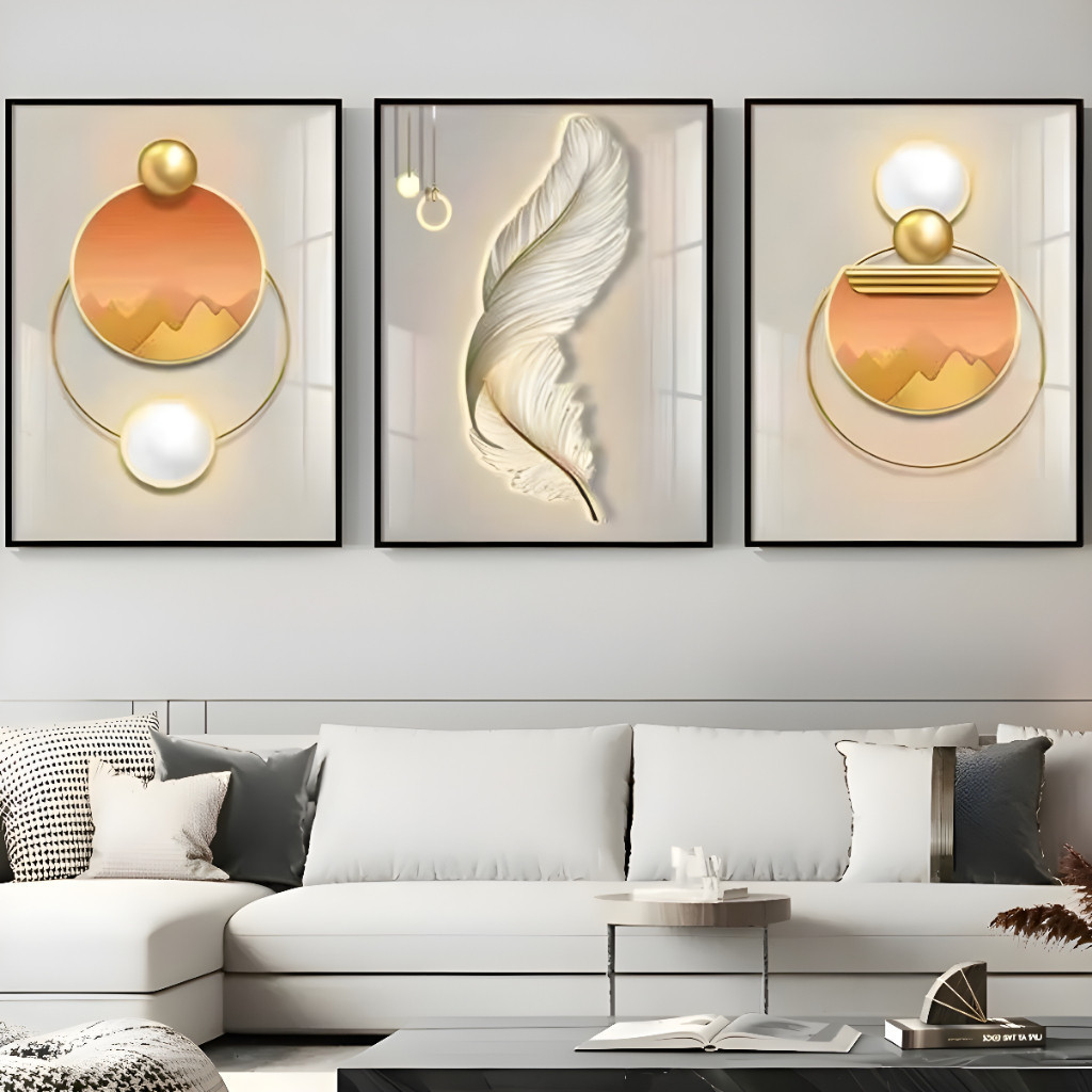 Kit Com 3 Quadros Decorative Painting Sparkling Gold Quadro Decorativo Com Detalhes Dourados Para Sala De Estar E Quarto