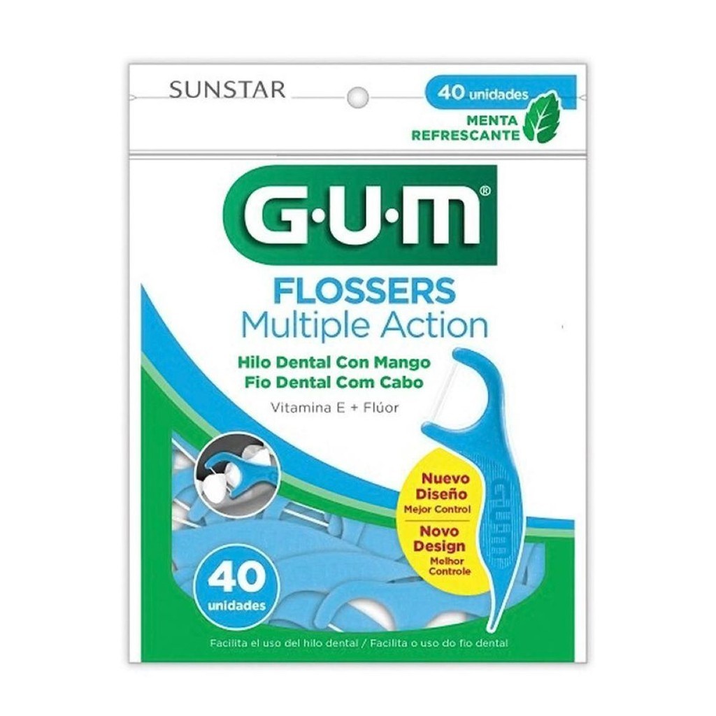Gum Flosser Fio Dental Com Haste Multiple Action 40 Unidades