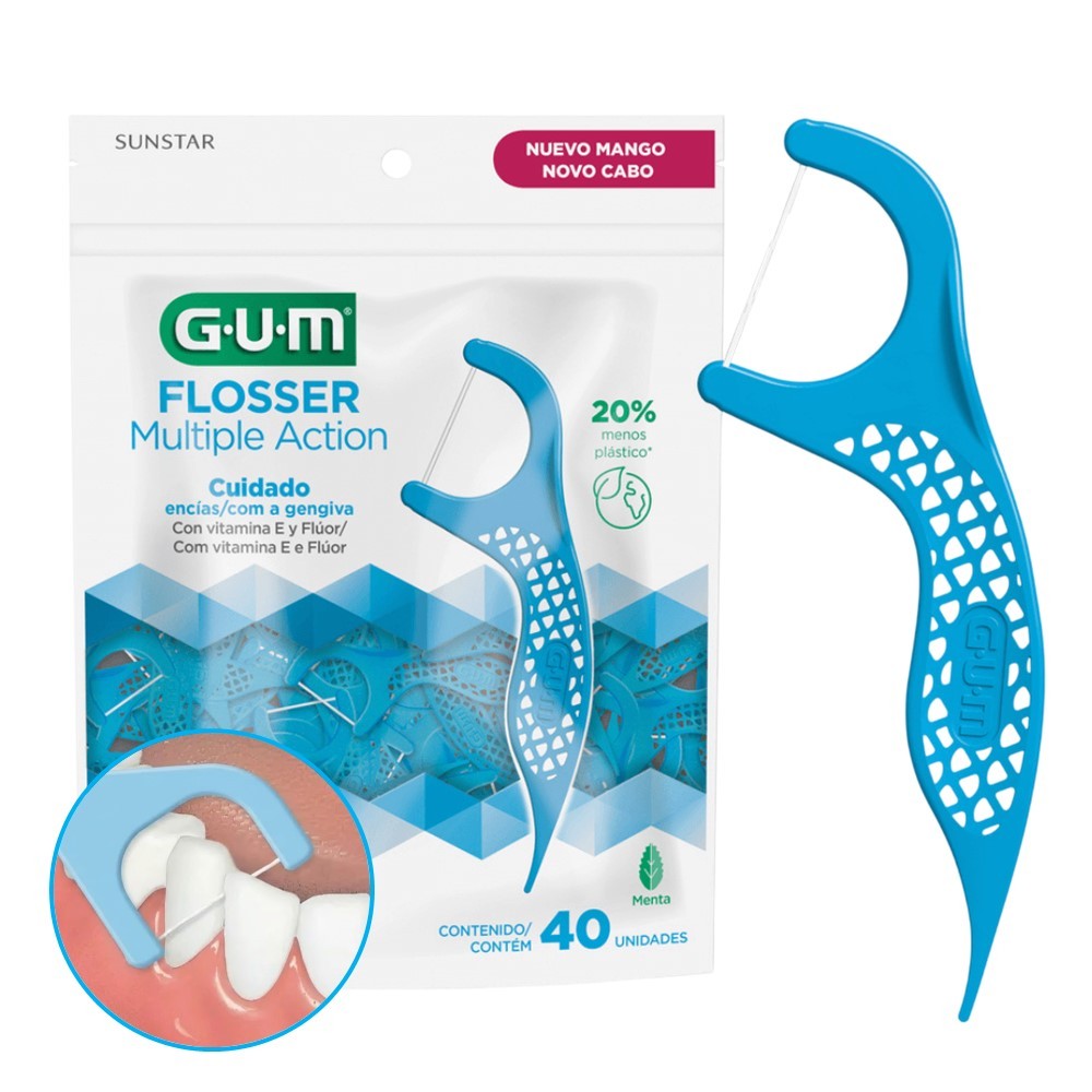 Flosser Fio Dental Individual Forquilha com Haste Multiple Action Resistente 40un Gum