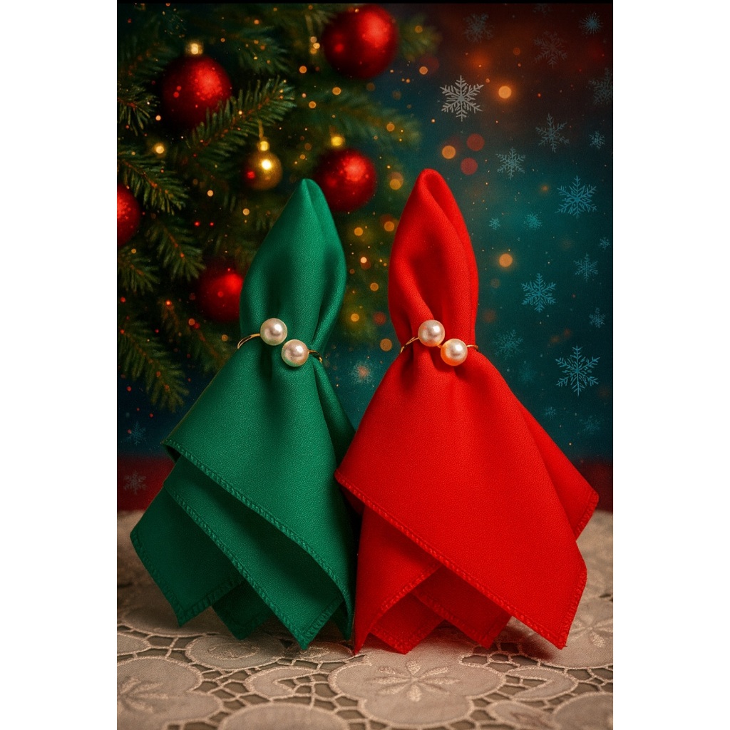 Kit guardanapo Natalino Verde e Vermelho 10 peças em oxford 35cm x 35cm overloque