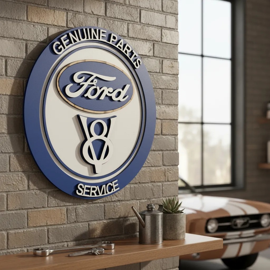Placa Decorativa 3D Ford Genuine Parts Service + Logo E Simbolo
