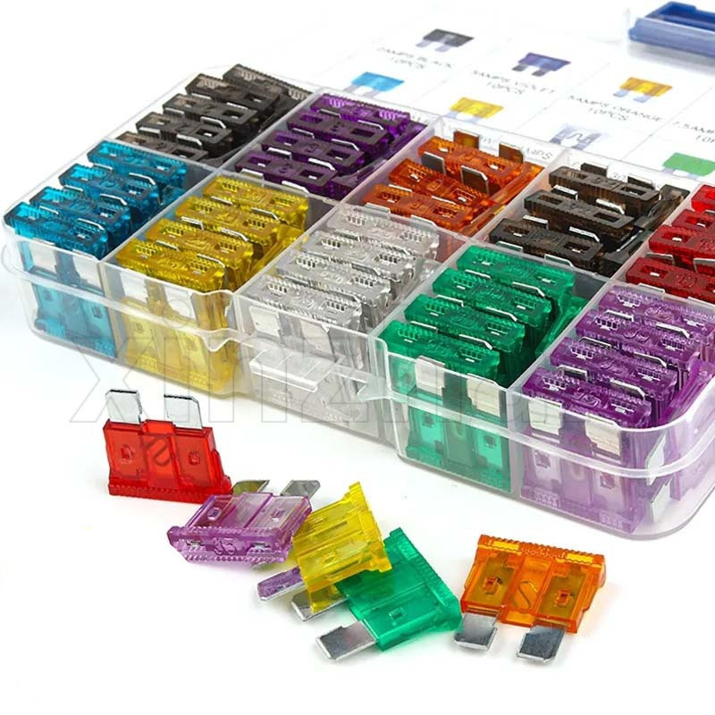 Kit Fusíveis Automóvel Tipo faca 100pcs De Tamanho Médio Mini 2A 3A 5A 7.5A 10A 15A 20A 25A 30A 35A
