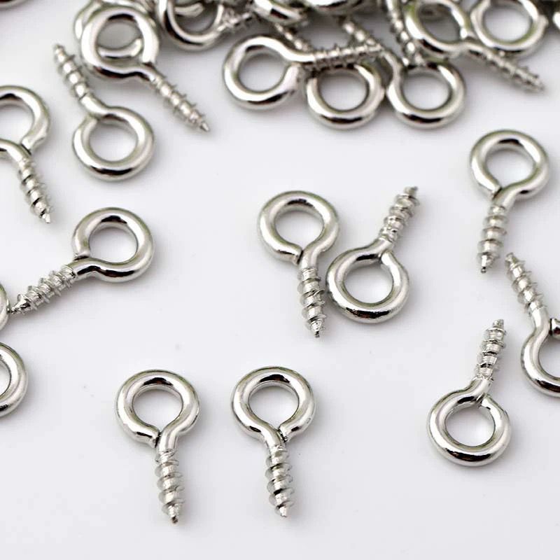 100 Pçs Mini Pitão Rosqueável Prata 7,6x3,8mm para Artesanato e Pulseiras