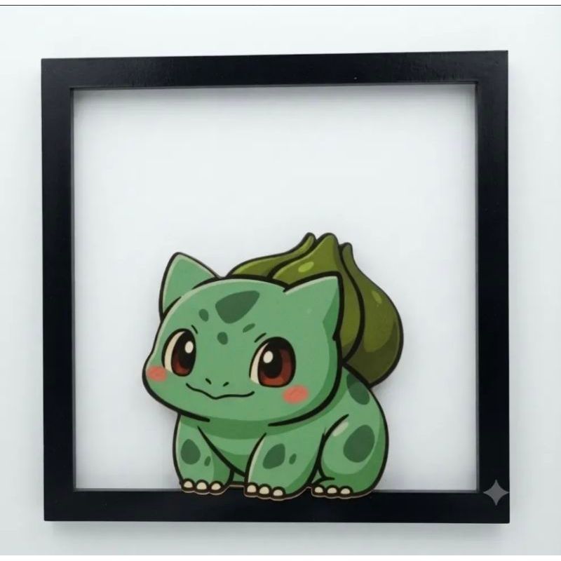 Quadro Decorativo Bulbasaur Pokémon com Moldura de Parede Geek