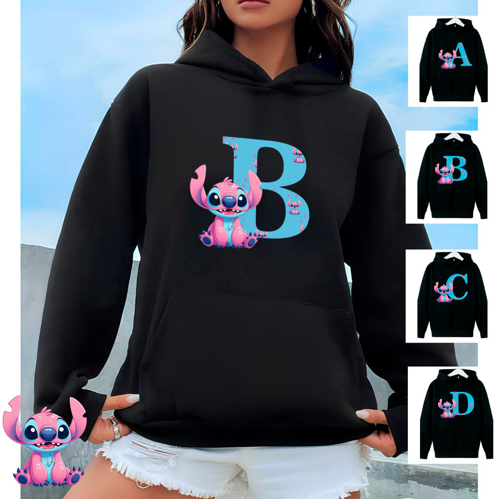 Blusa Moletom Canguru Com Capuz Lançamento Stitch Rosa Letter Letras Do Alfabeto ABCD Casaco Aloha Unissex