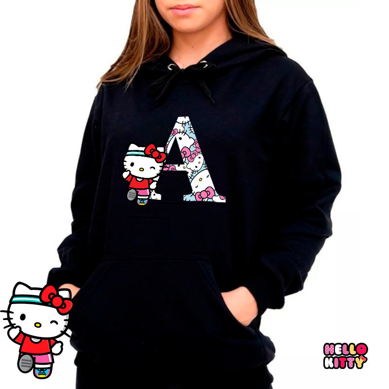 Blusa Moletom Canguru Com Capuz Hello kitty Letter Letras Do Alfabeto ABCD Casaco Aloha Unissex Suéter, agasalho