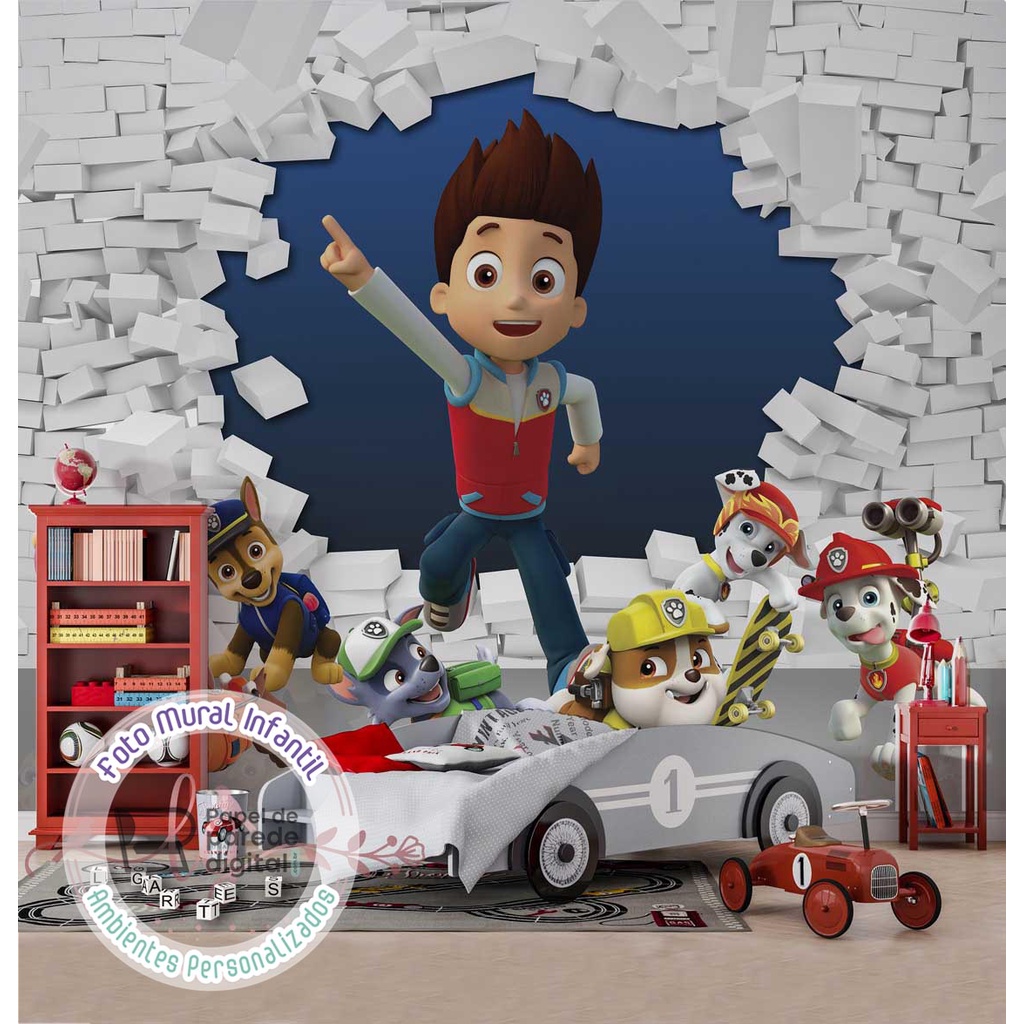Papel de Parede Personalizado Foto Mural Infantil Patrulha Canina M² Imagem Completa