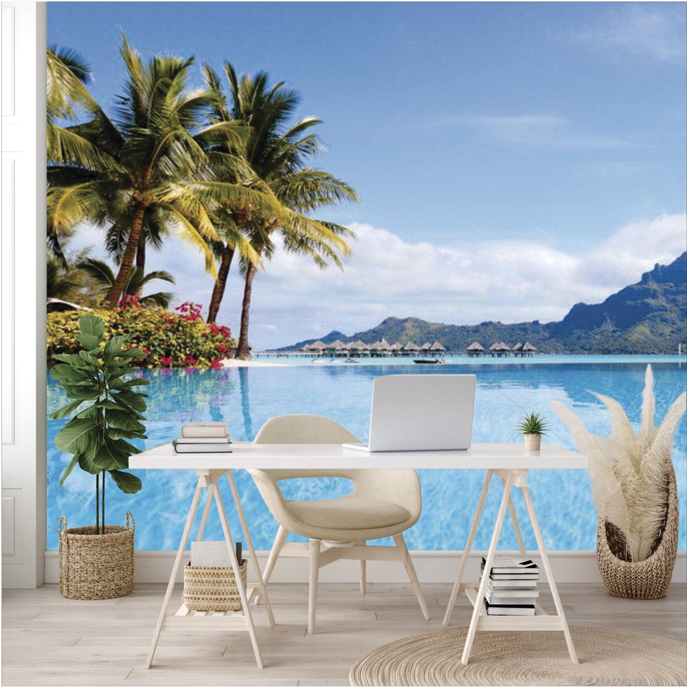 Papel de Parede Personalizado Foto Mural Praia Da Ilha Azul M² Imagem Completa