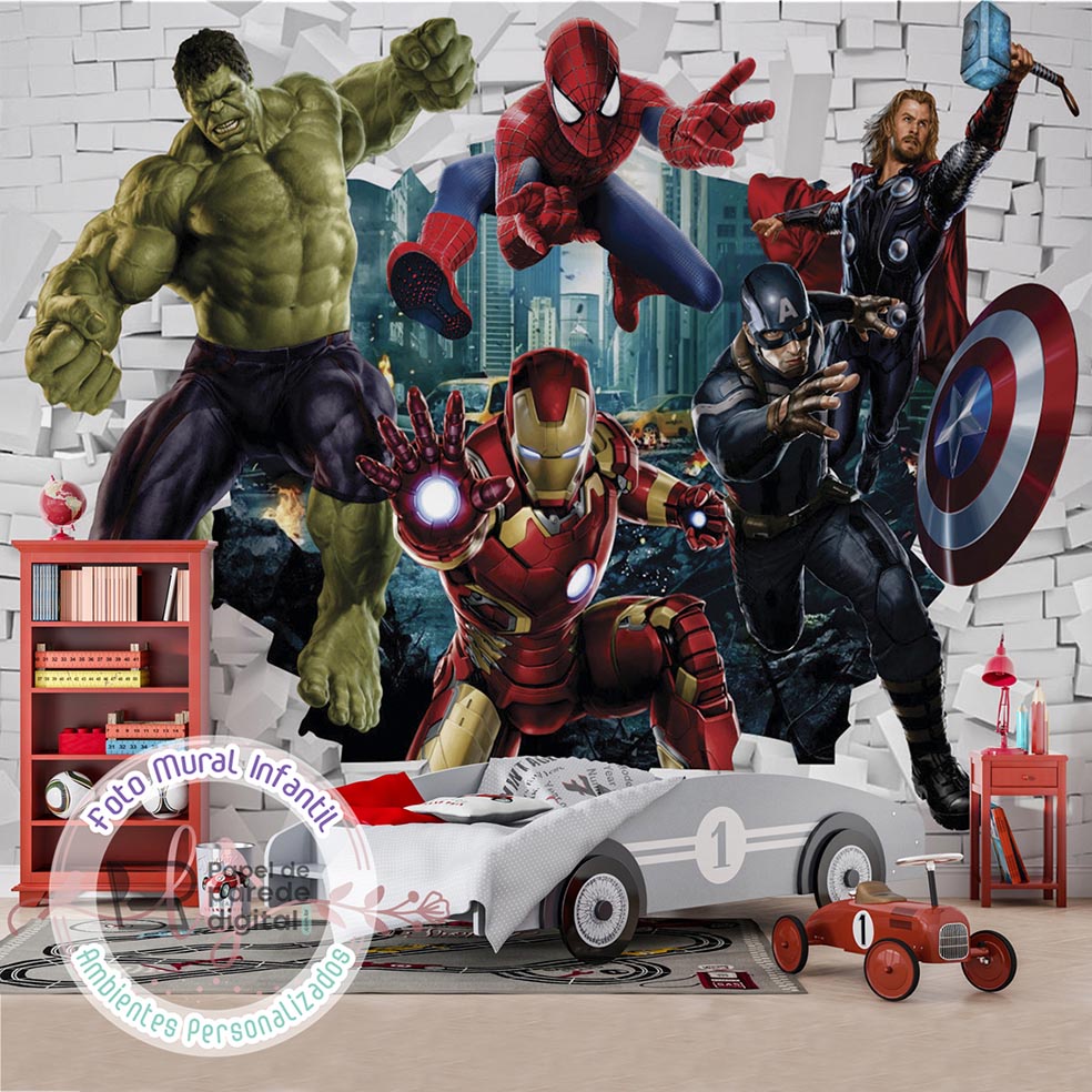 Papel de Parede Personalizado Foto Mural Infantil Personagens Super Heróis M² Imagem Completa