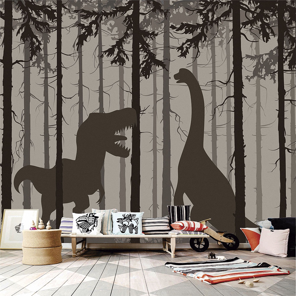 Papel de Parede Personalizado Foto Mural A Noite Na Selva Com Os Dinossauros M² Imagem Completa