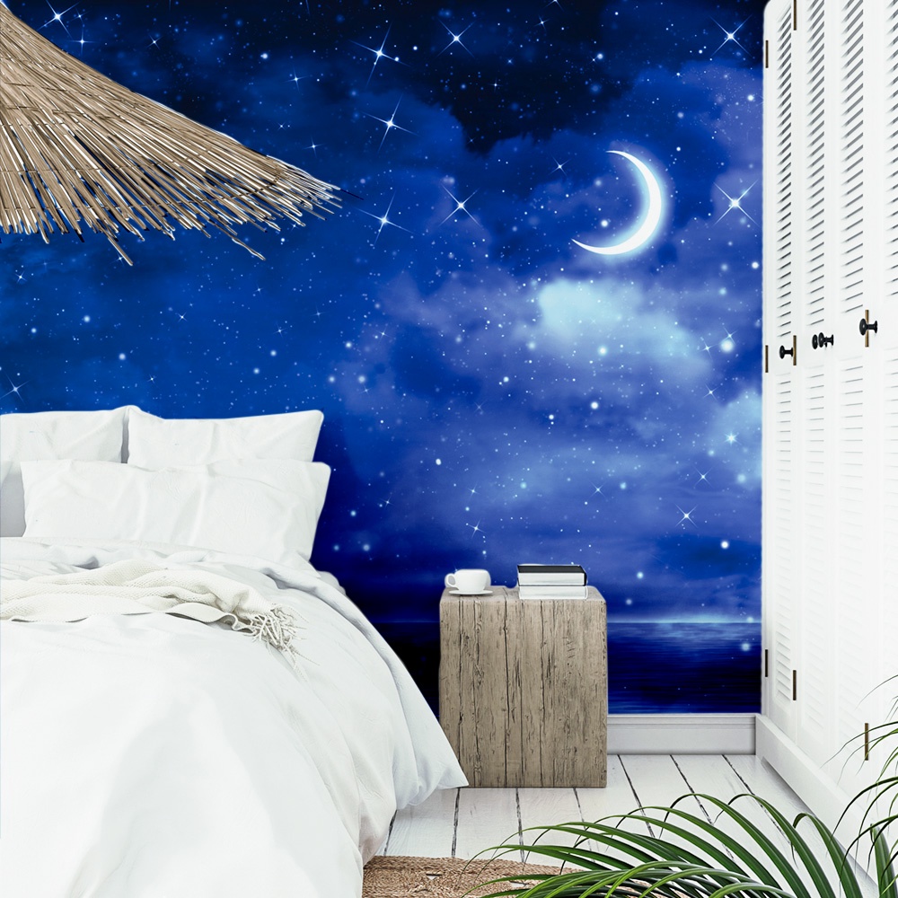Papel de Parede Noite De Luar No Mar Azul Personalizado Foto Mural M² Imagem Completa