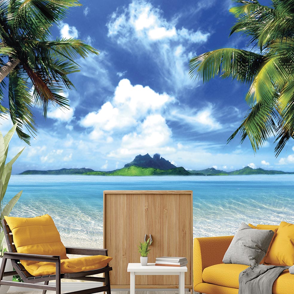 Papel de Parede Foto Mural Praia Coqueiros E Mar Azul M² Imagem Completa