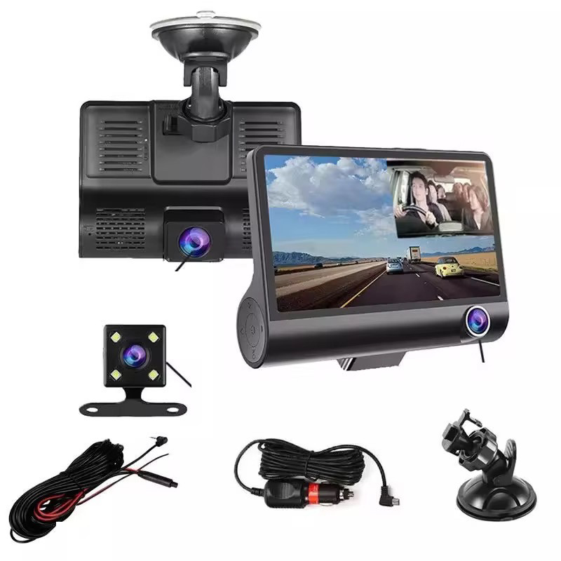 DVR Automotivo 3 Câmeras Alta Definição Visão Noturna Detecção de Movimento Bateria Interna