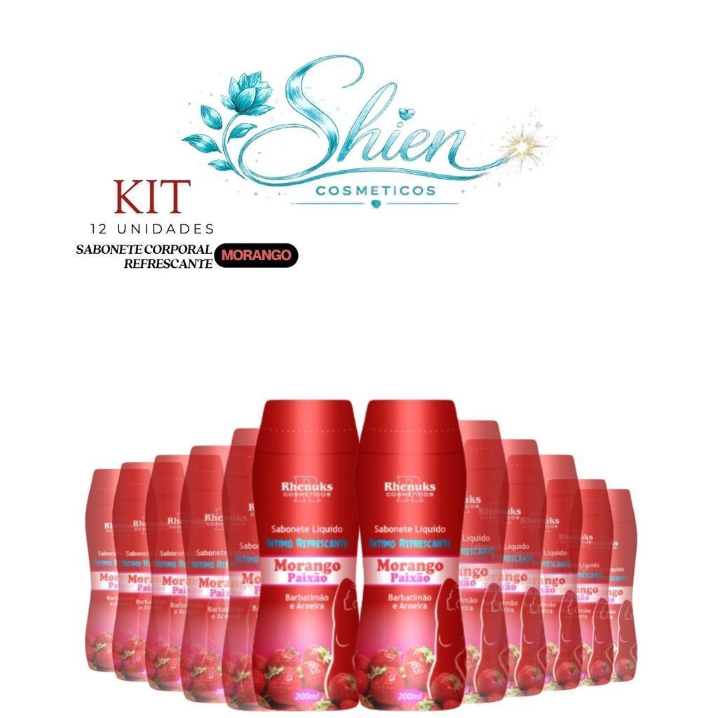 Kit 12 Unidades Sabonete Líquido Íntimo Refrescante Morango 200Ml Rhenuks (Afilhado)