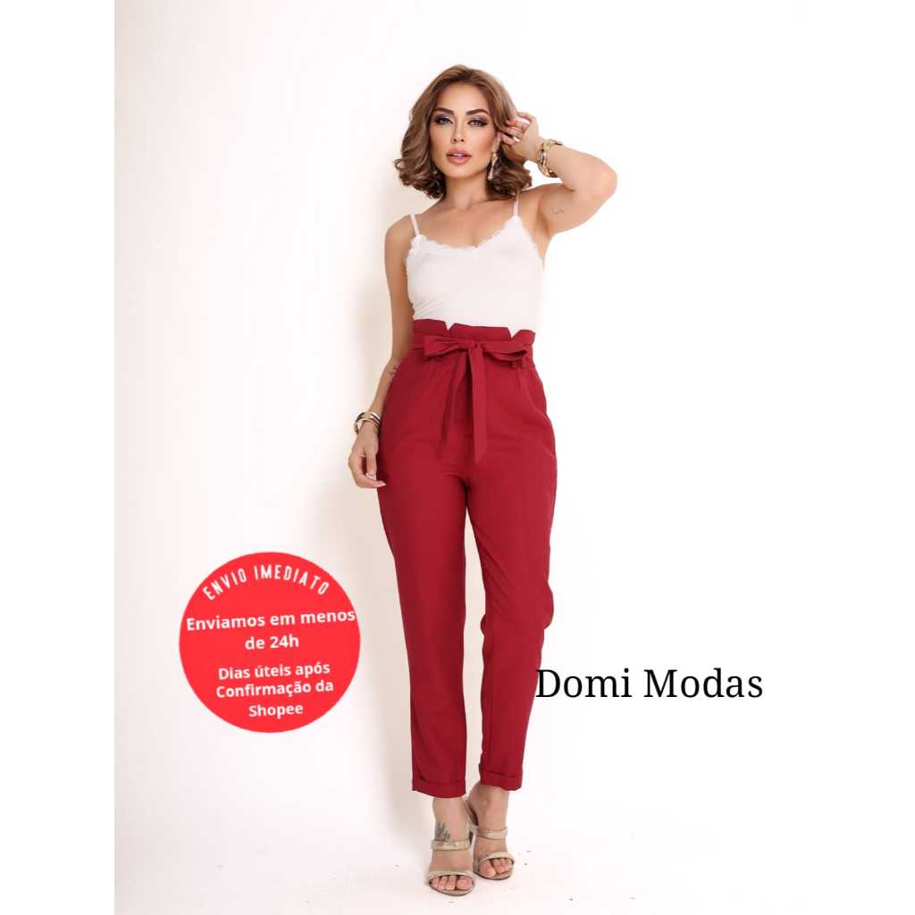 Domi Modas Calça Feminina Amarante Estilo Capri Cigarette com Laço 86700