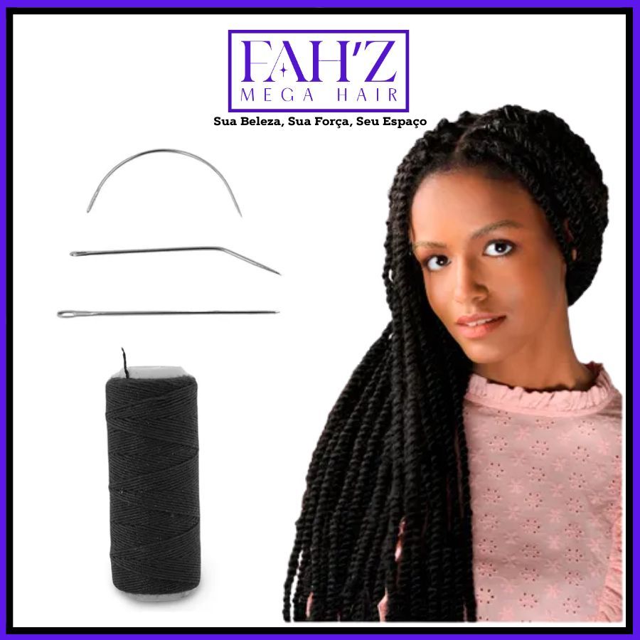 Kit trancista linha + 3 agulhas para mega hair entrelace - magic collection weaving combo