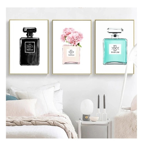 Quadros decorativos Aquarela perfume garrafa cartazes (3 peças)