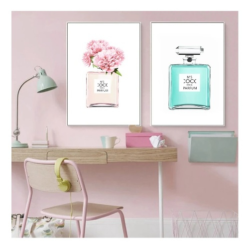 Quadros decorativos Aquarela perfume garrafa cartazes (2 peças)