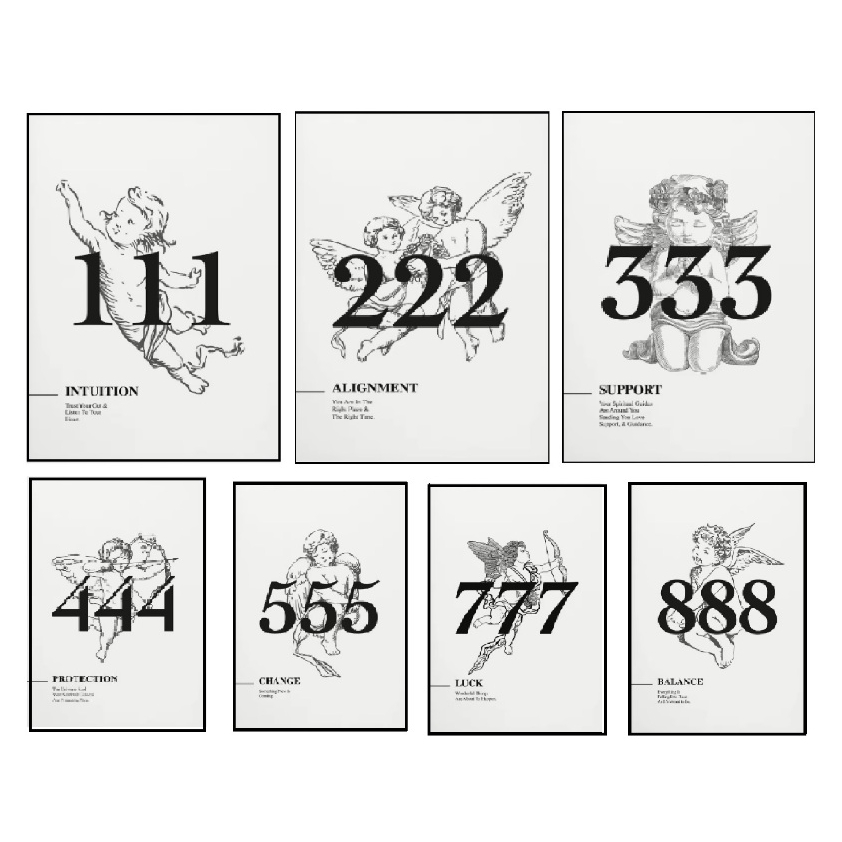 Quadros decorativos Retro Angel Number, Manifestação energia, Cotações Espirituais (13x19)