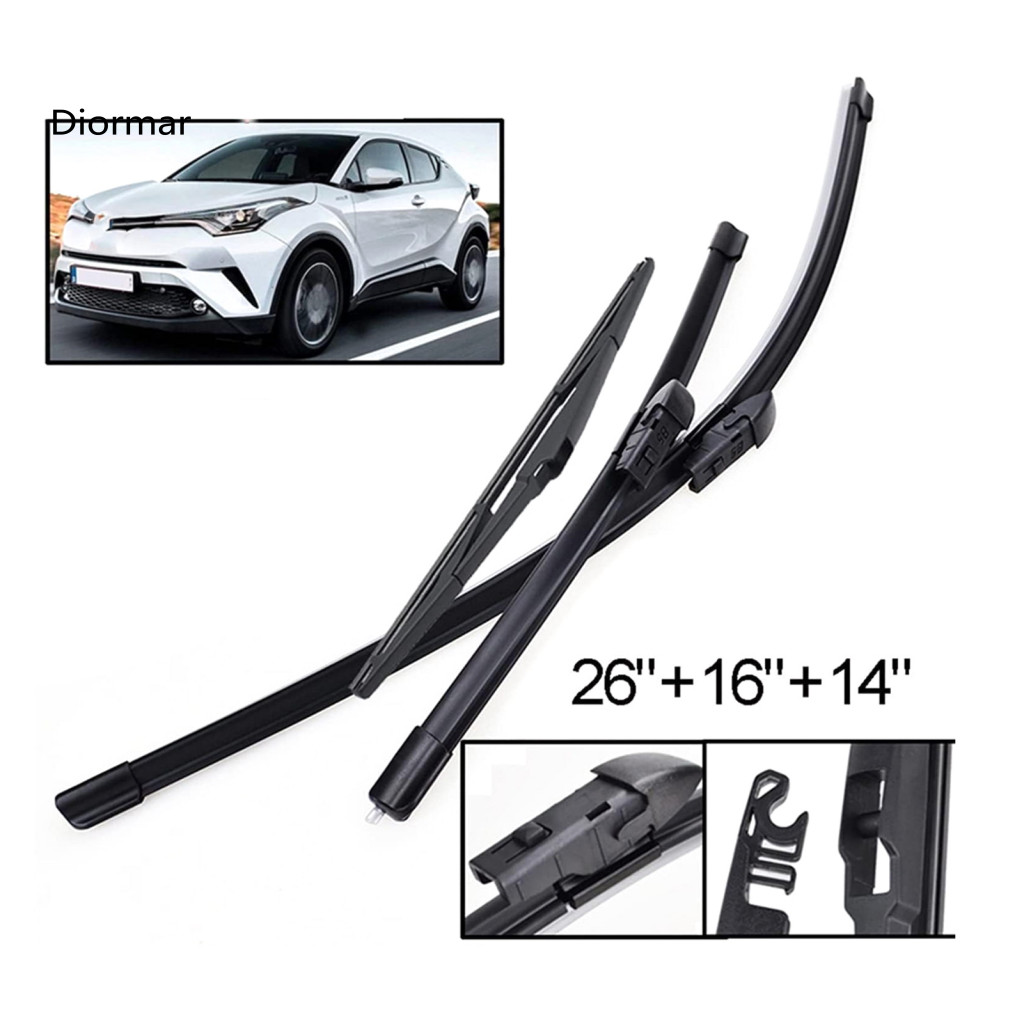 Easy Installation Wiper Blades Front Rear 3pcs Set Windshield for Toyota C-hr 2016-2020 All-weather Beam Wipers Streak-f