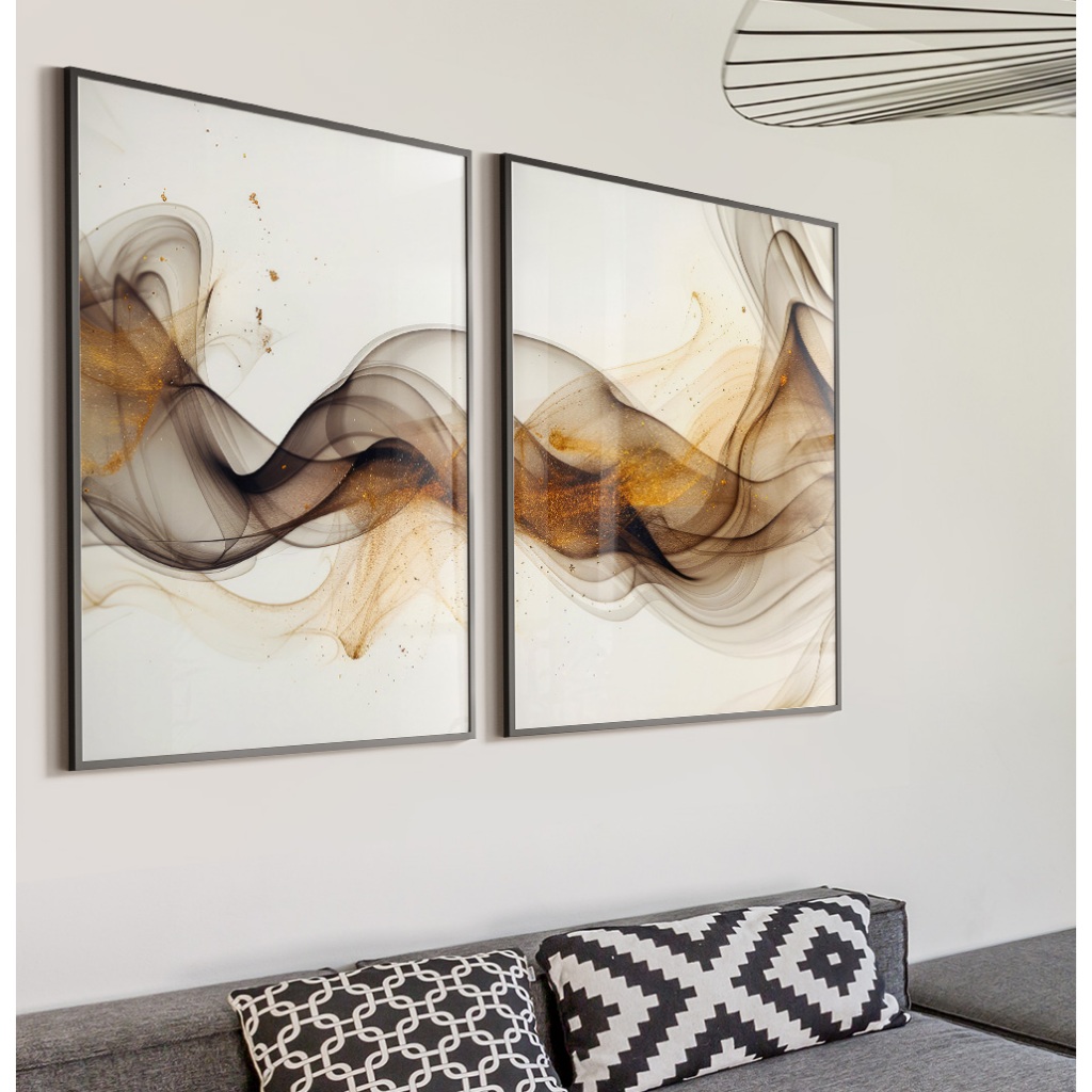 Quadro Abstrato Para Sala Quadro Com Moldura E Vidro Quadro Decorativo Quarto Casal Onda Cobre Trio
