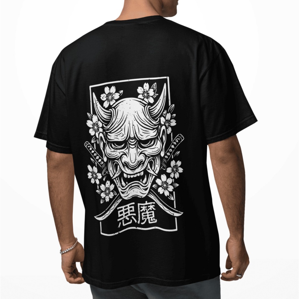 Camiseta Unissex Hannya Mask Vintage Japão Geek Masculino Algodão Premium camisa Oriental