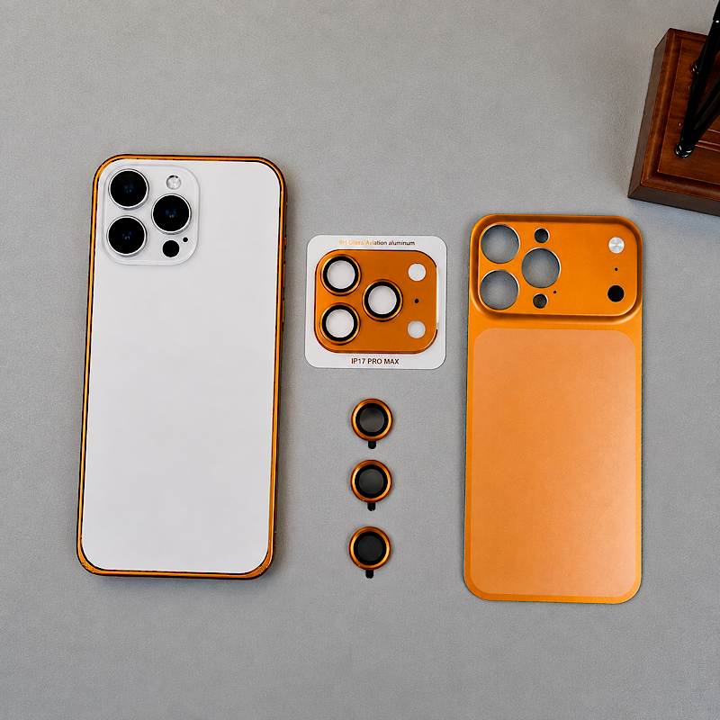 Capa 4 em 1 para iPhone | Suporte Integrado + Película Traseira + Protetor de Câmera | Visual 17 Pro Max