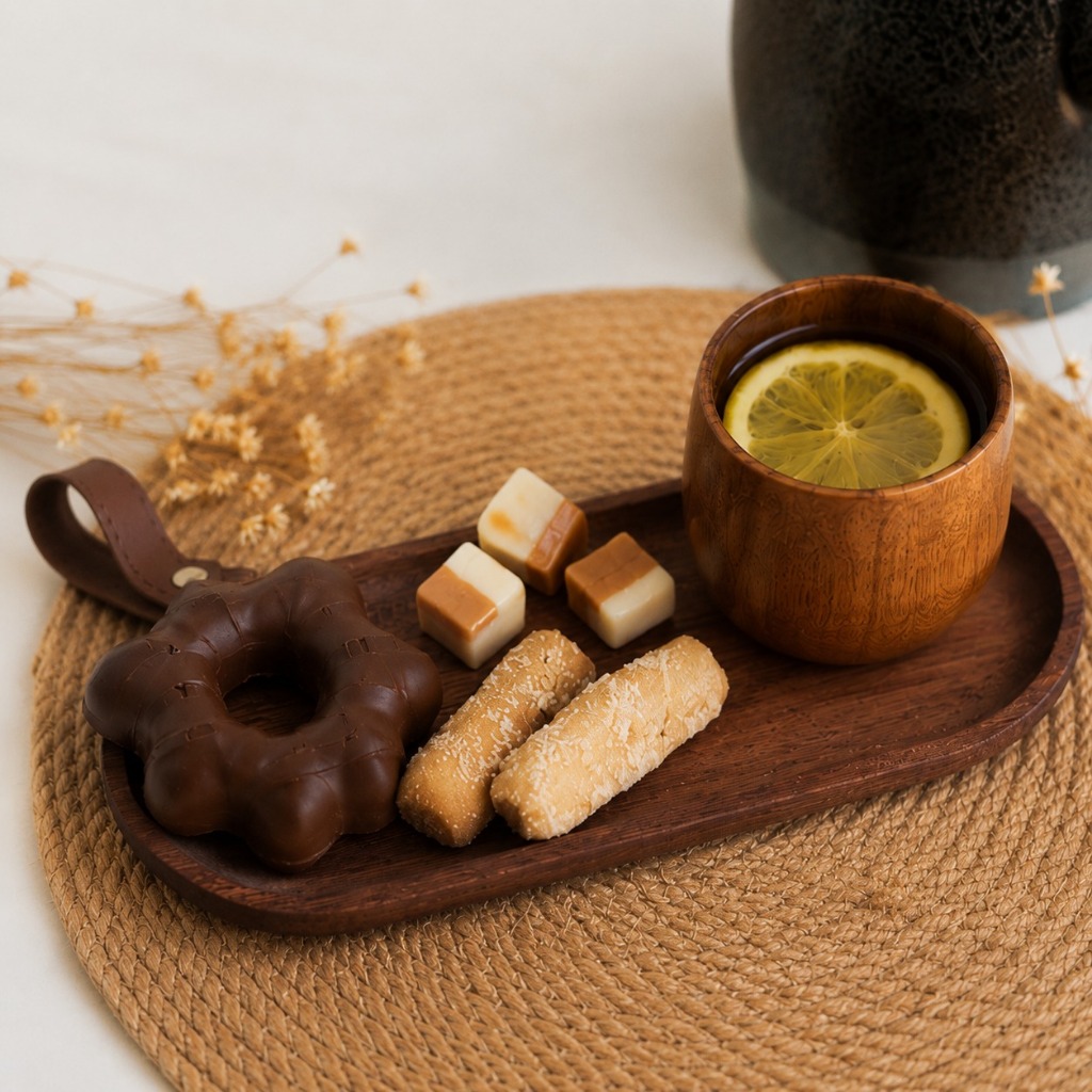 Kit Jogo Conjunto Chá Madeira Maciça Minimalista Japonês Japandi Presente Boho Escandinavo Zen Elegante Ratan Hatan