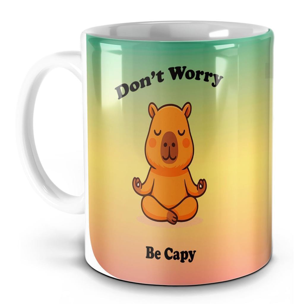 Caneca Don’t Worry Be Capy – Capivara Zen Meditando ‍ | Alça Branca | Presente Criativo e Fofo para Relaxar