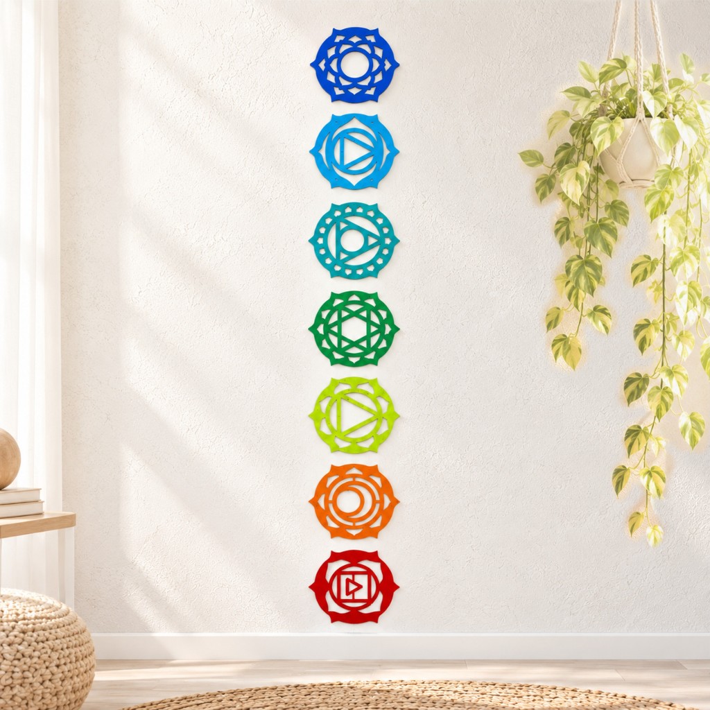 Kit Mandalas Chakras MDF 10cm 7 Peças Decoração Meditação Yoga Zen