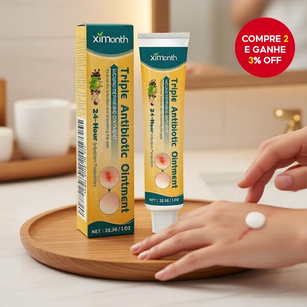 Pomada Triple Antibiótica Ximonth 28 g - Cicatrização Rápida de Feridas, Pomada Portátil de Primeiros Socorros