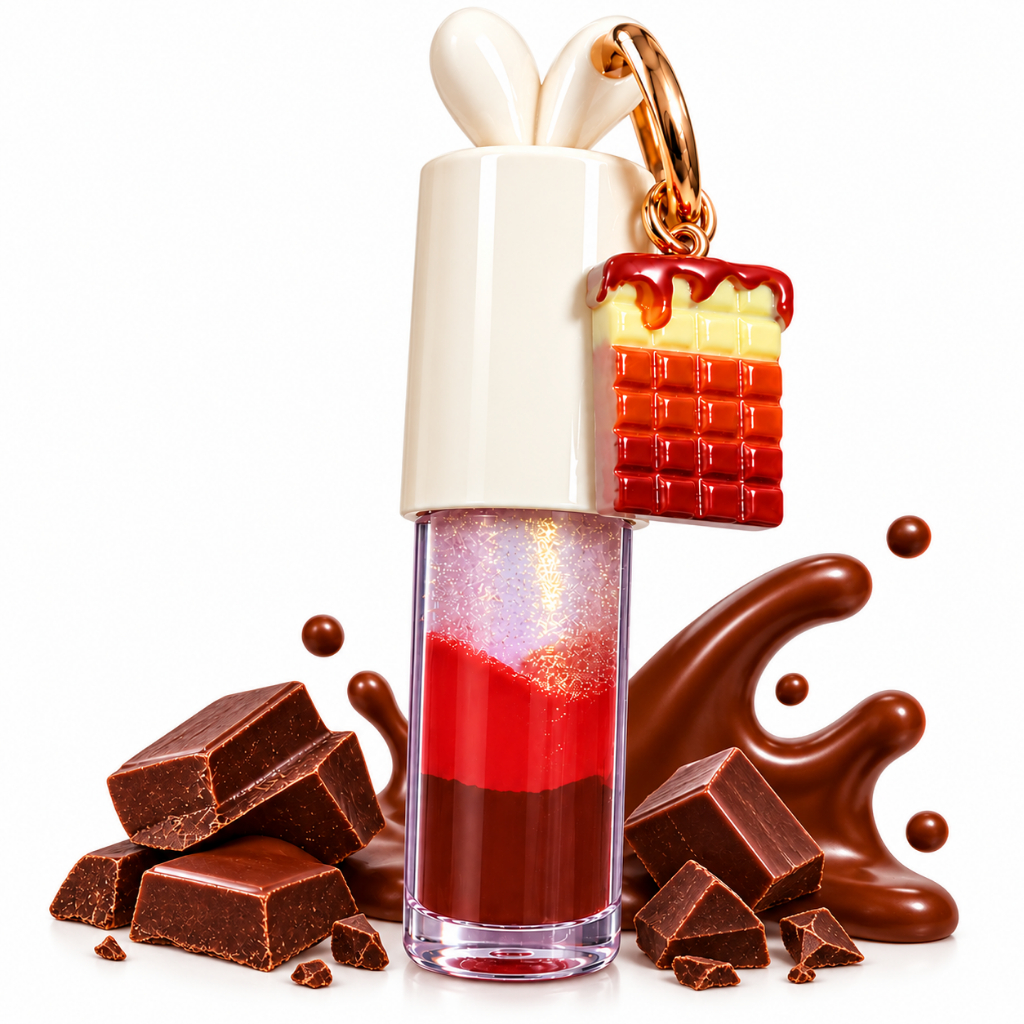 Gloss Labial Lip Bunny Triple Gloss Chocolate com Chaveiro Mosquetão Hidratação e Brilho Pink Grape
