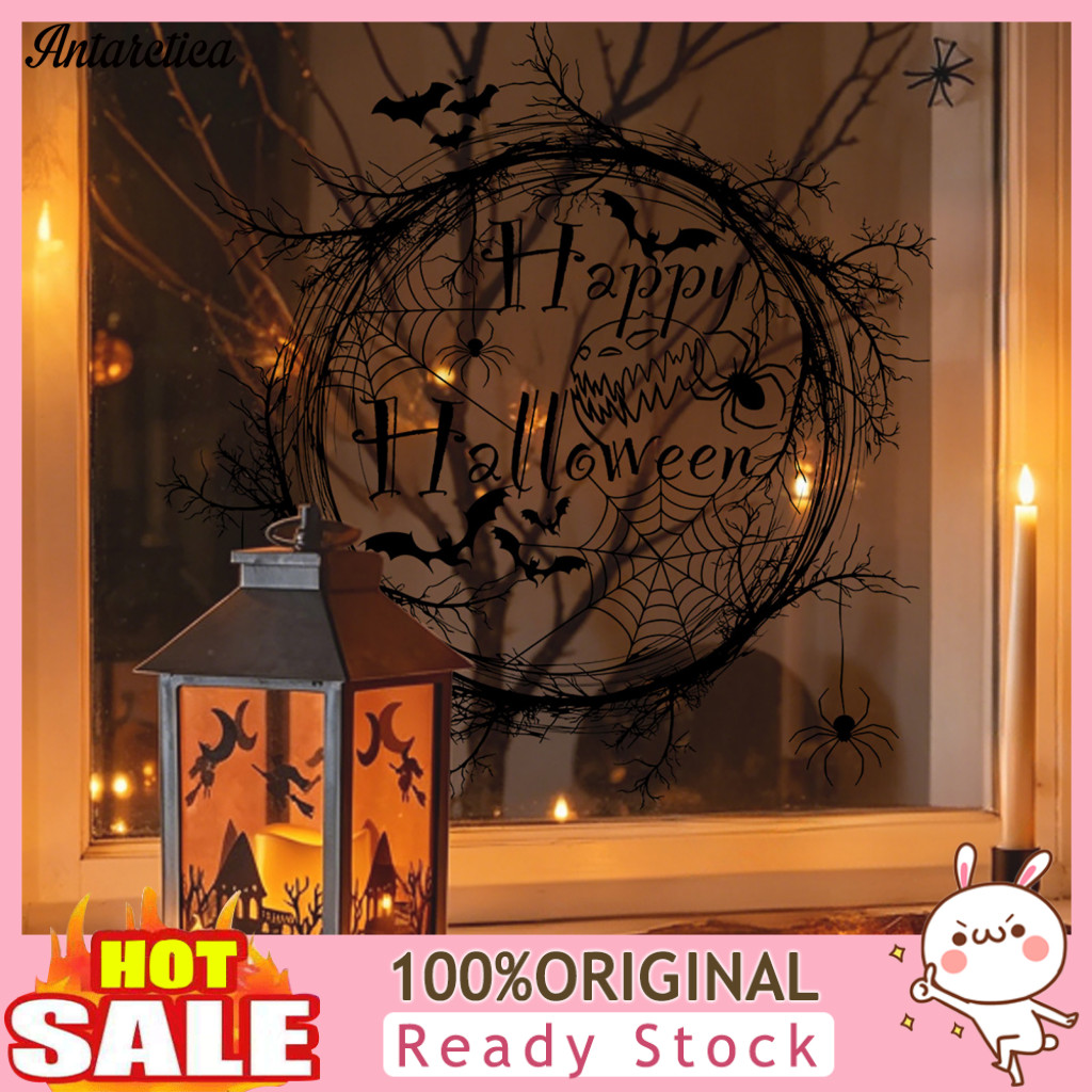 Spider Web Decals Happy Halloween Window Stickers Black Bat Silhouette Waterproof Self-adhesive Pvc for Glass Doors Wind
