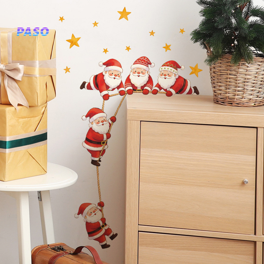 Festive Door Frame Decorations Christmas Wall Decals Santa Claus Sticker Waterproof Pvc Self-adhesive Holiday for Home R