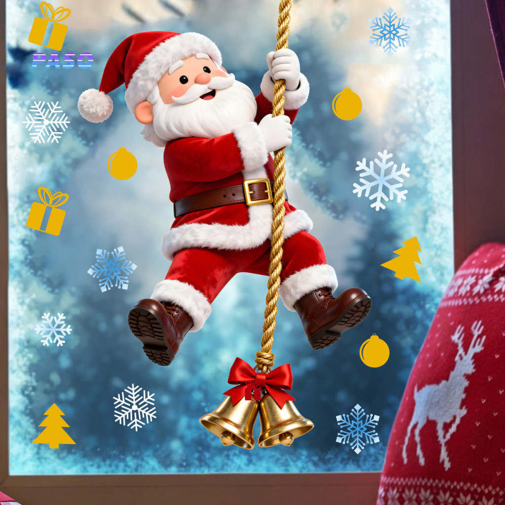 Christmas Party Supplies Window Clings Cling Santa Climbing Rope Sticker Removable Static Pvc Decal for Glass Doors Wind