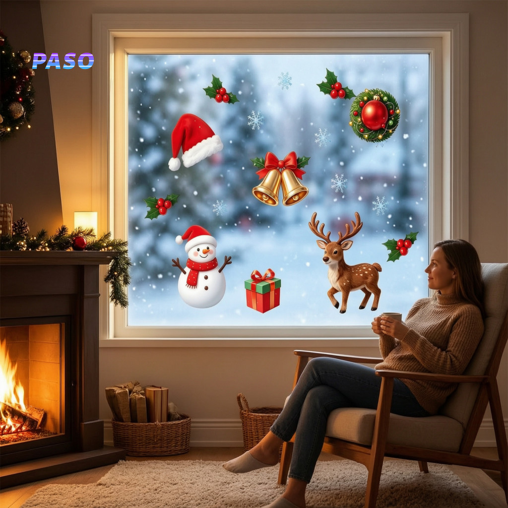 Christmas Window Clings Santa Claus Stickers 2027 Cling Set – Snowman Reindeer Glass Door Static Decals for Room Bedro