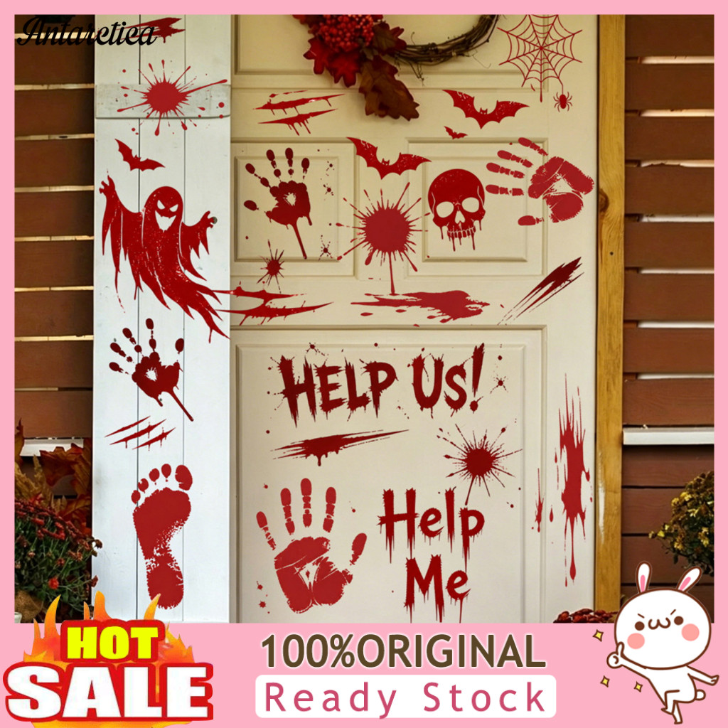 Removable Halloween Door Decor Handprint Floor Decals Stickers Spooky Handprints Footprints Self-adhesive Wall Party Dec