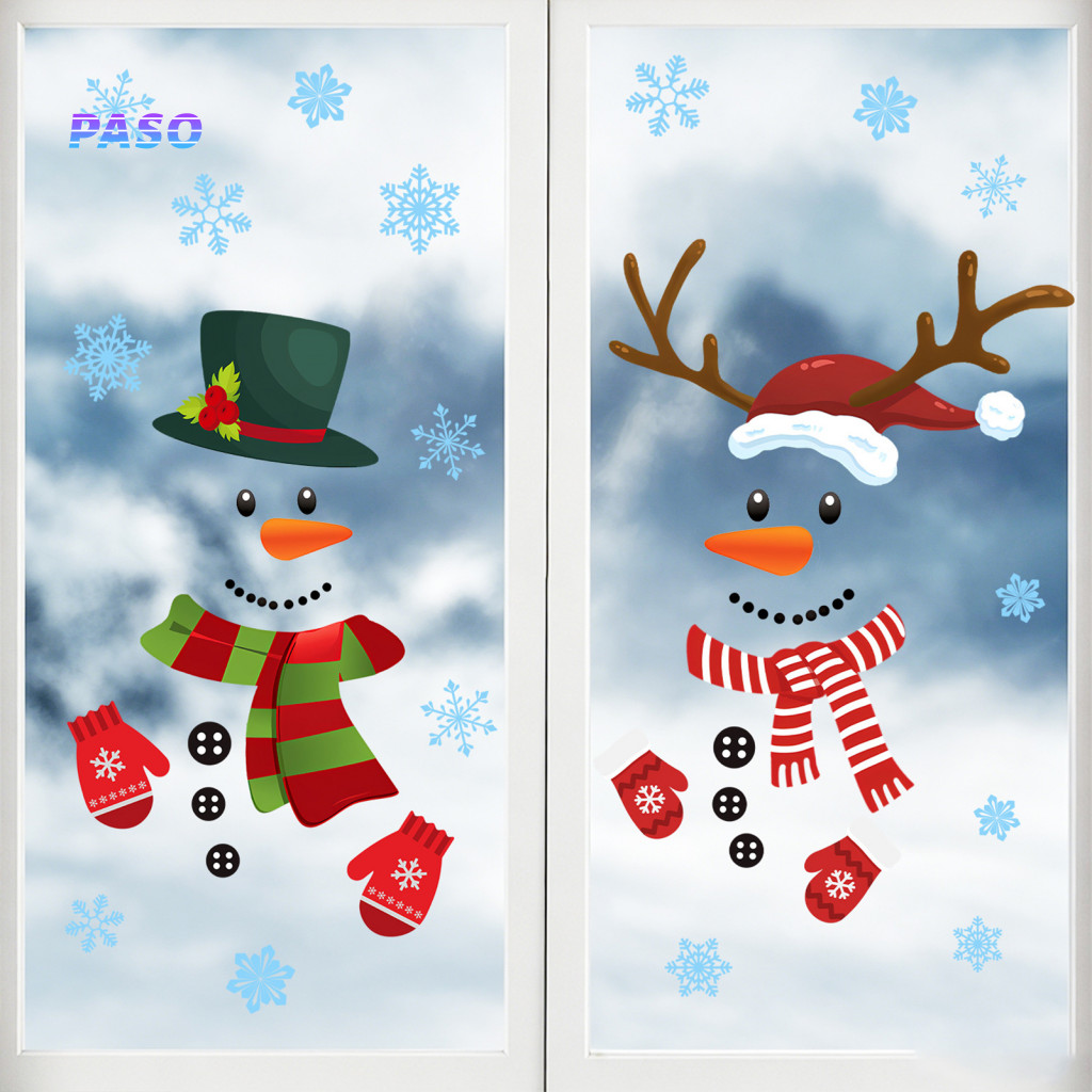 Christmas Window Decals Home Ornaments 2pcs Snowman Stickers Waterproof Pvc for Glass Doors Store Windows Holiday