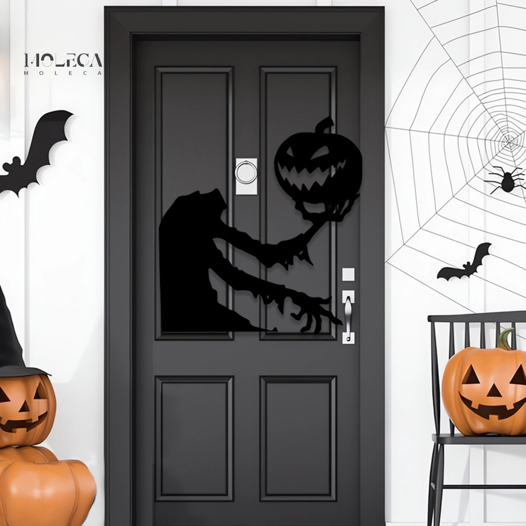 Halloween Wall Decals Black Matte Appliques Skeleton Hand Pumpkin Spooky Self-adhesive Felt Stickers for Door Window Par