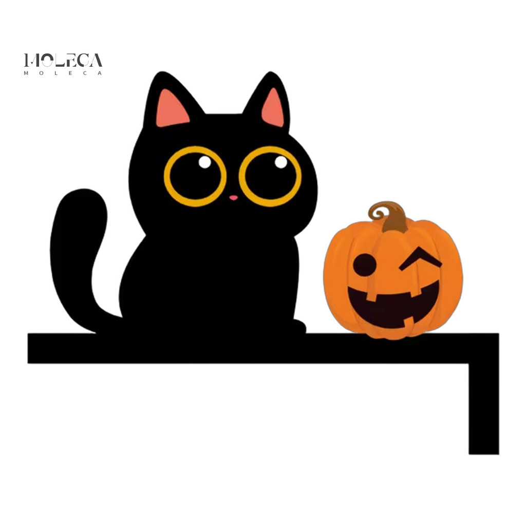 Unique Holiday Home Accessories Halloween Door Corner Decor Black Cat Pumpkin Sticker Wooden Wall Decal Festive Party De
