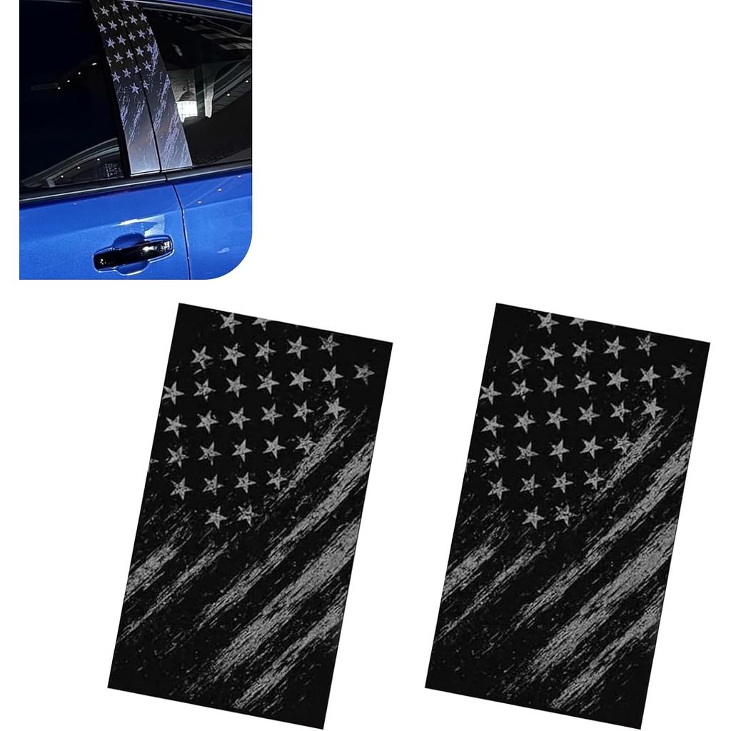 B Pillar Sticker, American Flag Truck Decal, B-Pillar Protection Film, Universal for Car Door Window Pillar, 2PCS (Black