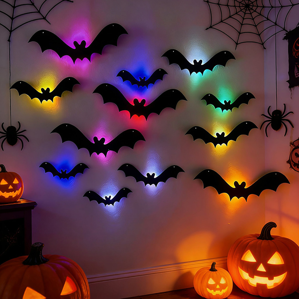 Halloween 3d Led Bat Wall Stickers Removable Felt Glow-in-the-dark Decals for Home Bathroom Mirror Garage Door Decoratio