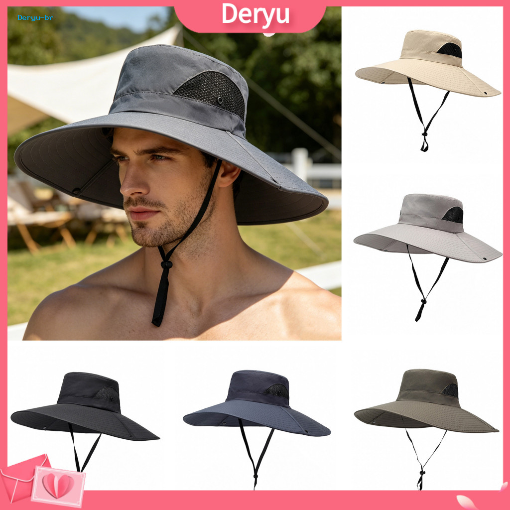 Outdoor Sun Hat Summer Foldable Bucket with Extra Brim Adjustable Windproof Rope Fisherman Protection for Hiking Beach G