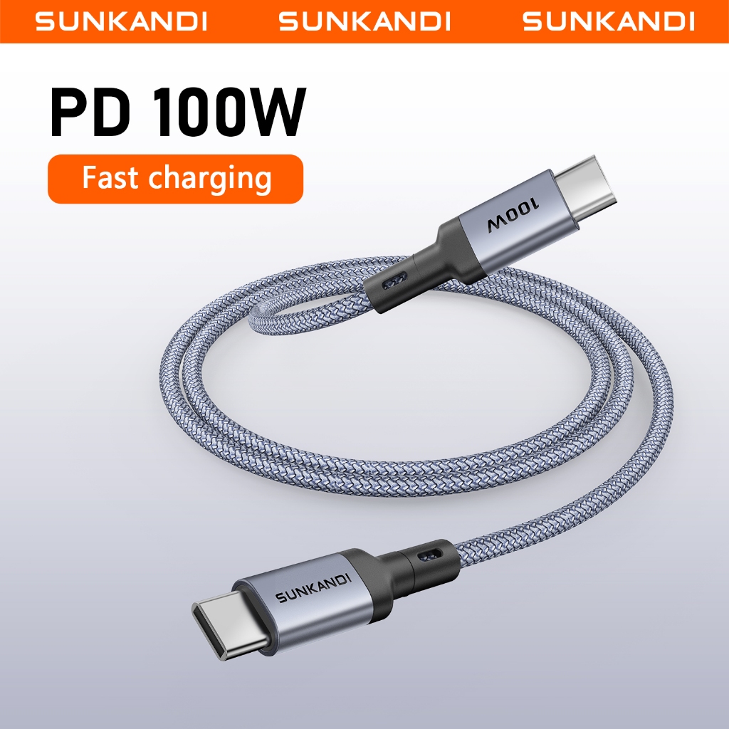 SUNKANDI 100W USB C Para Cabo Embutido E-marker Chip 480Mbps PD3.0 De Carregamento Rápido MacBook iPad Pro iP17 Samsung