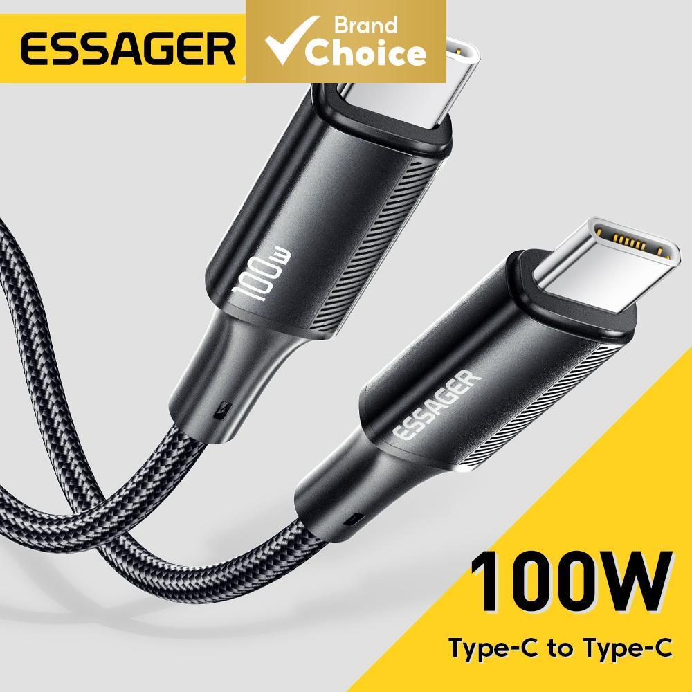 Cabo Essager 100W 5A Tipo C Cabo PD USBC Tipo-C Carregamento Rápido USB2.0 480Mbps Para Laptop Samsung Xiaomi IP Cabos
