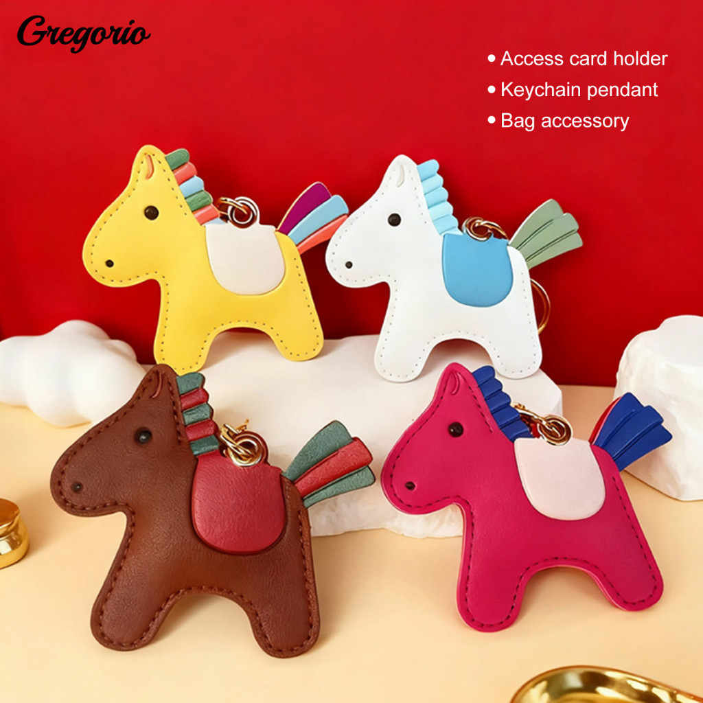 Horse Key Holder Personalized Keychain Pendant Cartoon Imitation Leather Access Card Bag Charm Decorative Ring for Men W